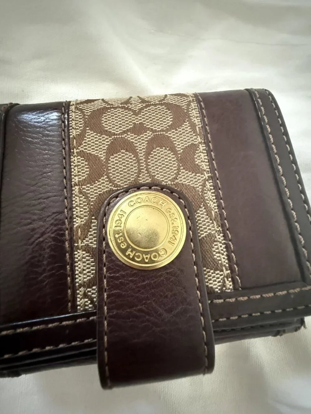 Coach Dark Brown Leather Canvas Wallet
